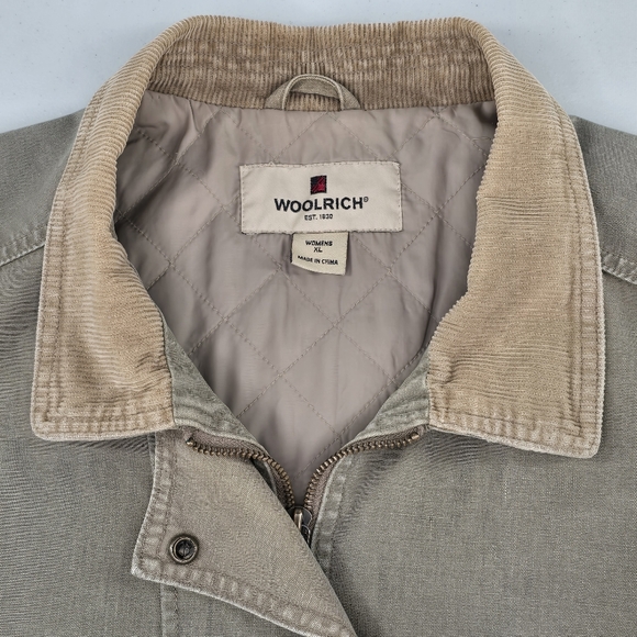 Vintage Woolrich Barn Coat Womens XL Khaki Quilted Lined Cotton Utility Jacket - Picture 3 of 12
